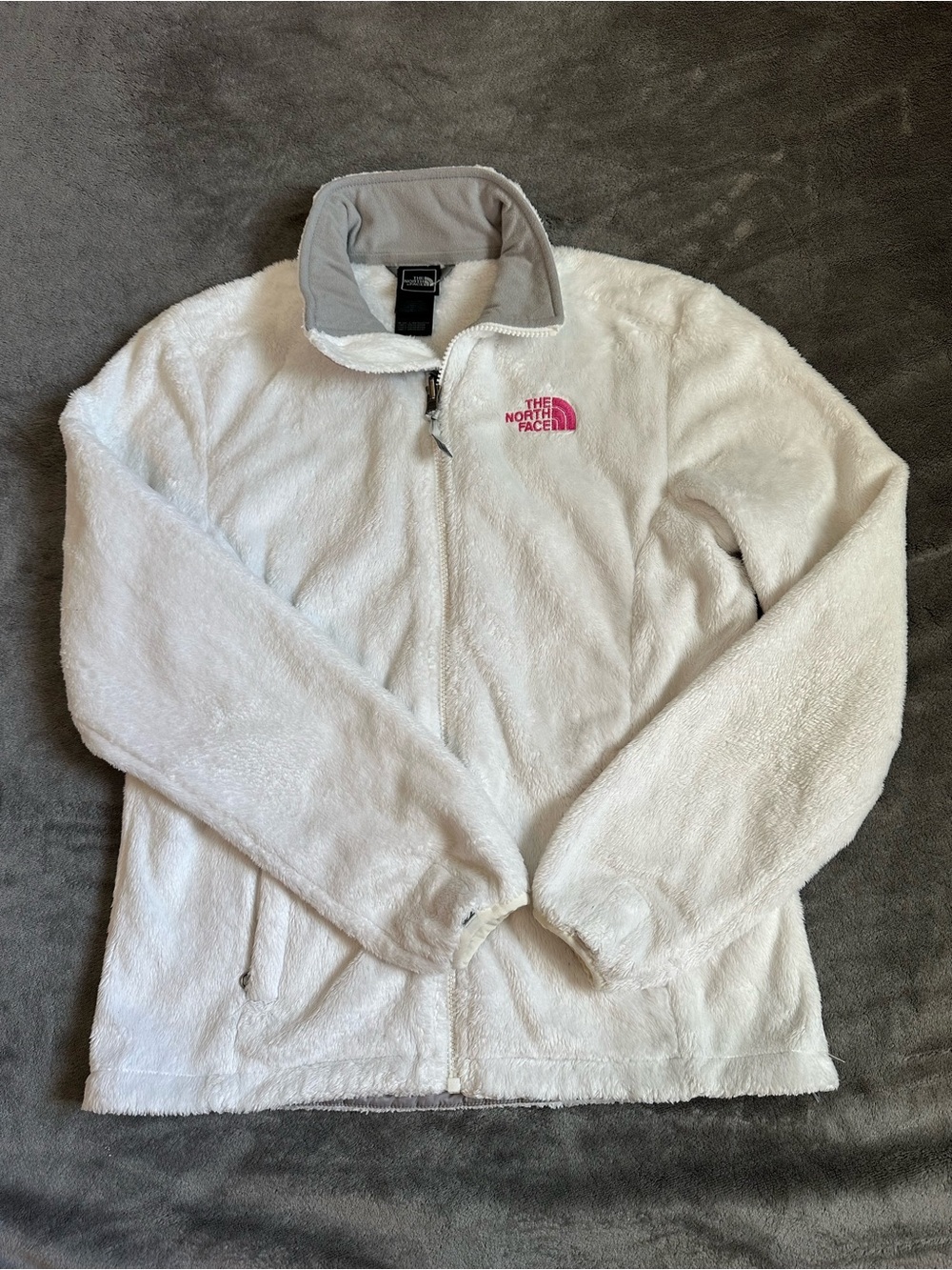The North Face withe and White Plush Fleece Jacket